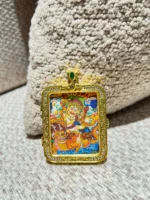 White Dzambhala Thangka Pendant | One of the Five Wealth Gods | Semi-Hand-Painted Micro Thangka - Image 3