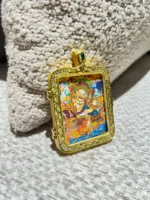 White Dzambhala Thangka Pendant | One of the Five Wealth Gods | Semi-Hand-Painted Micro Thangka - Image 2