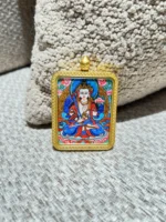 Semi Hand-Painted Tibetan Thangka Pendant – Akashagarbha Bodhisattva (Eight Protectors · Ox & Tiger) - Image 3