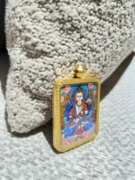 Semi Hand-Painted Tibetan Thangka Pendant – Akashagarbha Bodhisattva (Eight Protectors · Ox & Tiger) - Image 2