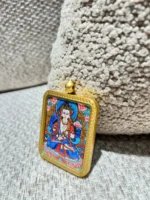 Semi Hand-Painted Tibetan Thangka Pendant – Akashagarbha Bodhisattva (Eight Protectors · Ox & Tiger)