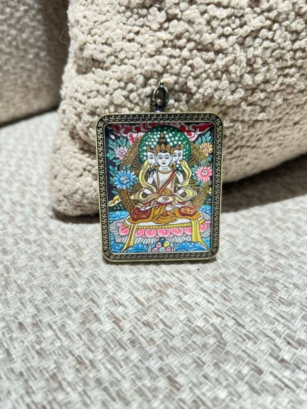 Handcrafted Tibetan Thangka Pendant Necklace – Buddha Artwork, Spiritual Protection Amulet, Luxury Buddhist Jewelry