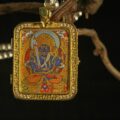 Handcrafted Thangka Pendant Inspired by Vajrapāṇi (Wrathful Protector Form) – Blue Guardian Buddhist Iconography - Image 2