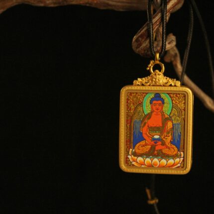 Handcrafted Alms-Bowl Holding Buddha Thangka Pendant Necklace – Traditional Tibetan Buddhist Art Piece, Ideal for Collection & Decoration