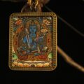 Handcrafted Blue Deity Thangka Pendant Necklace – Traditional Tibetan Buddhist Art Piece, Ideal for Collection & Decoration - Image 2