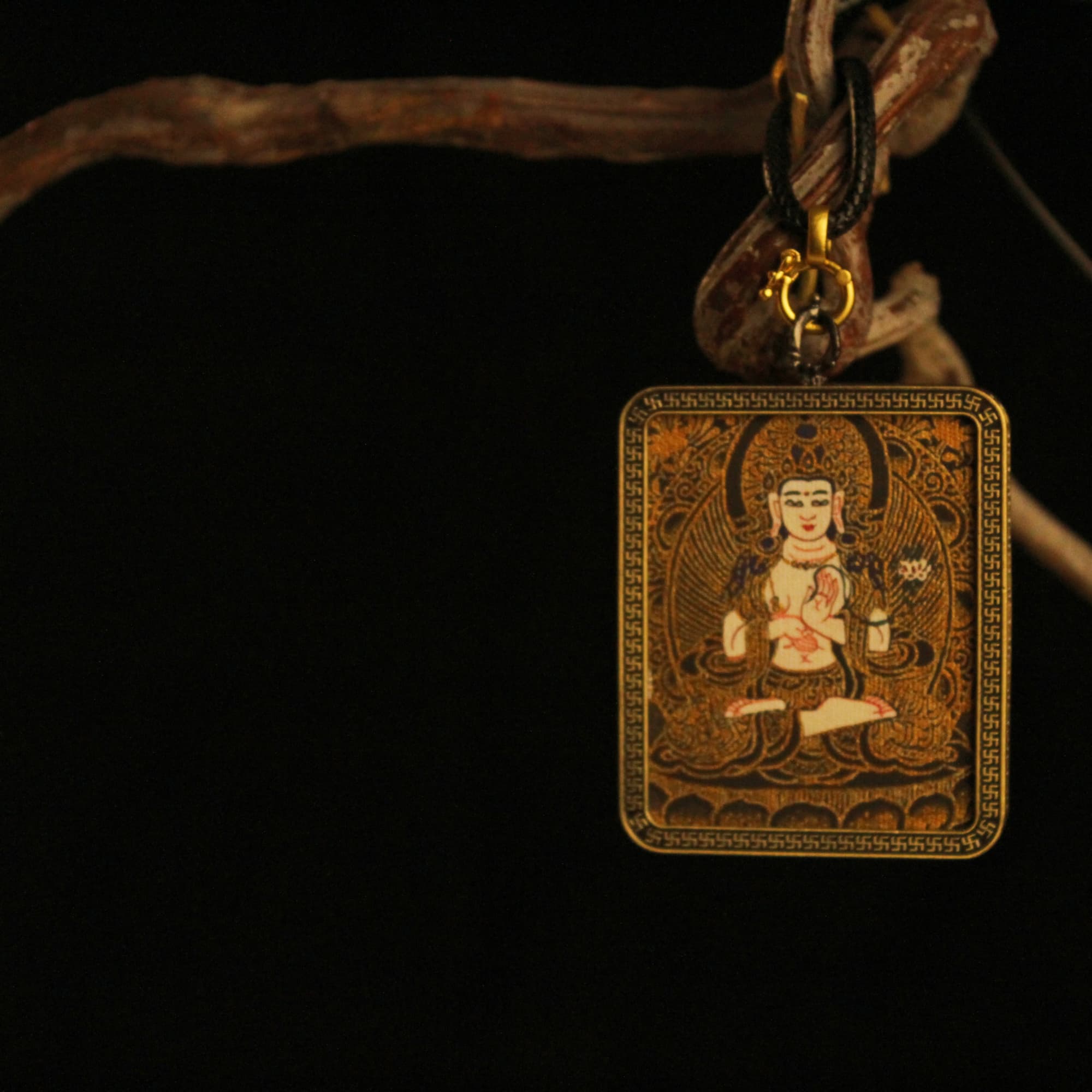 Handcrafted Crowned Deity Thangka Pendant Necklace1 Handcrafted Crowned Deity Thangka Pendant Necklace