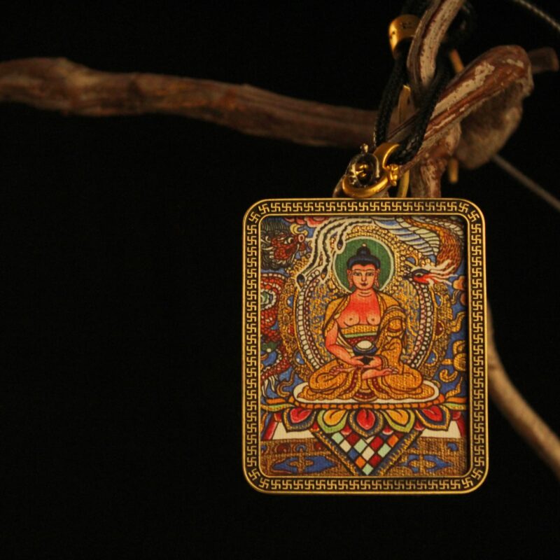 Handcrafted Dragon-Framed Deity Thangka Pendant Necklace