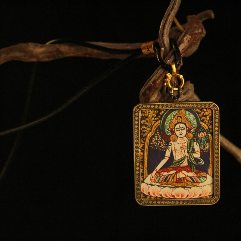 Handcrafted Lotus-Seated Deity Thangka Pendant Necklace – Traditional Tibetan Buddhist Art Piece, Ideal for Collection & Decoration