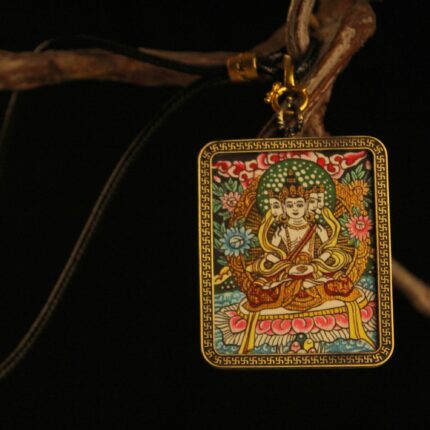 Handcrafted-Peaceful-Deity-Thangka-Pendant-Necklace
