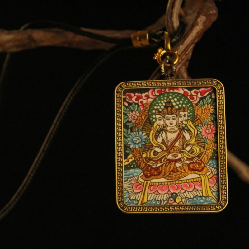 Handcrafted-Peaceful-Deity-Thangka-Pendant-Necklace