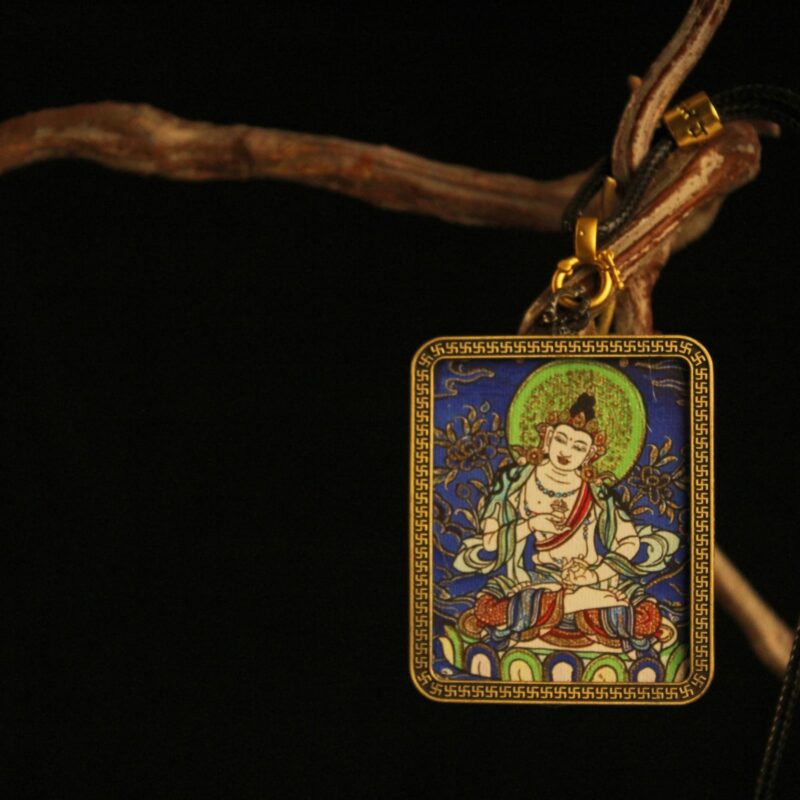 Handcrafted Square Mantra Mandala Thangka Pendant Necklace