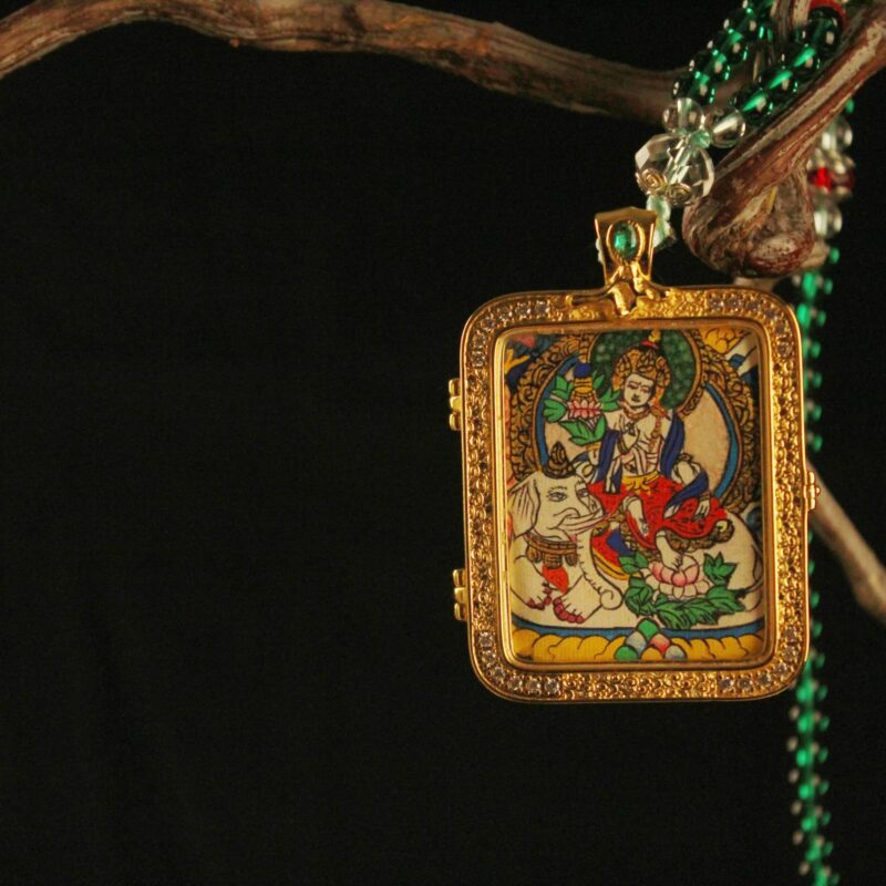Handcrafted Thangka Pendant Featuring Samantabhadra Bodhisattva (Puxian) 5