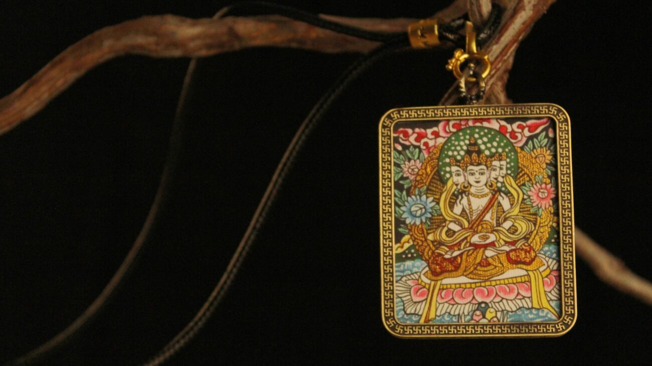Handcrafted Peaceful Deity Thangka Pendant Necklace