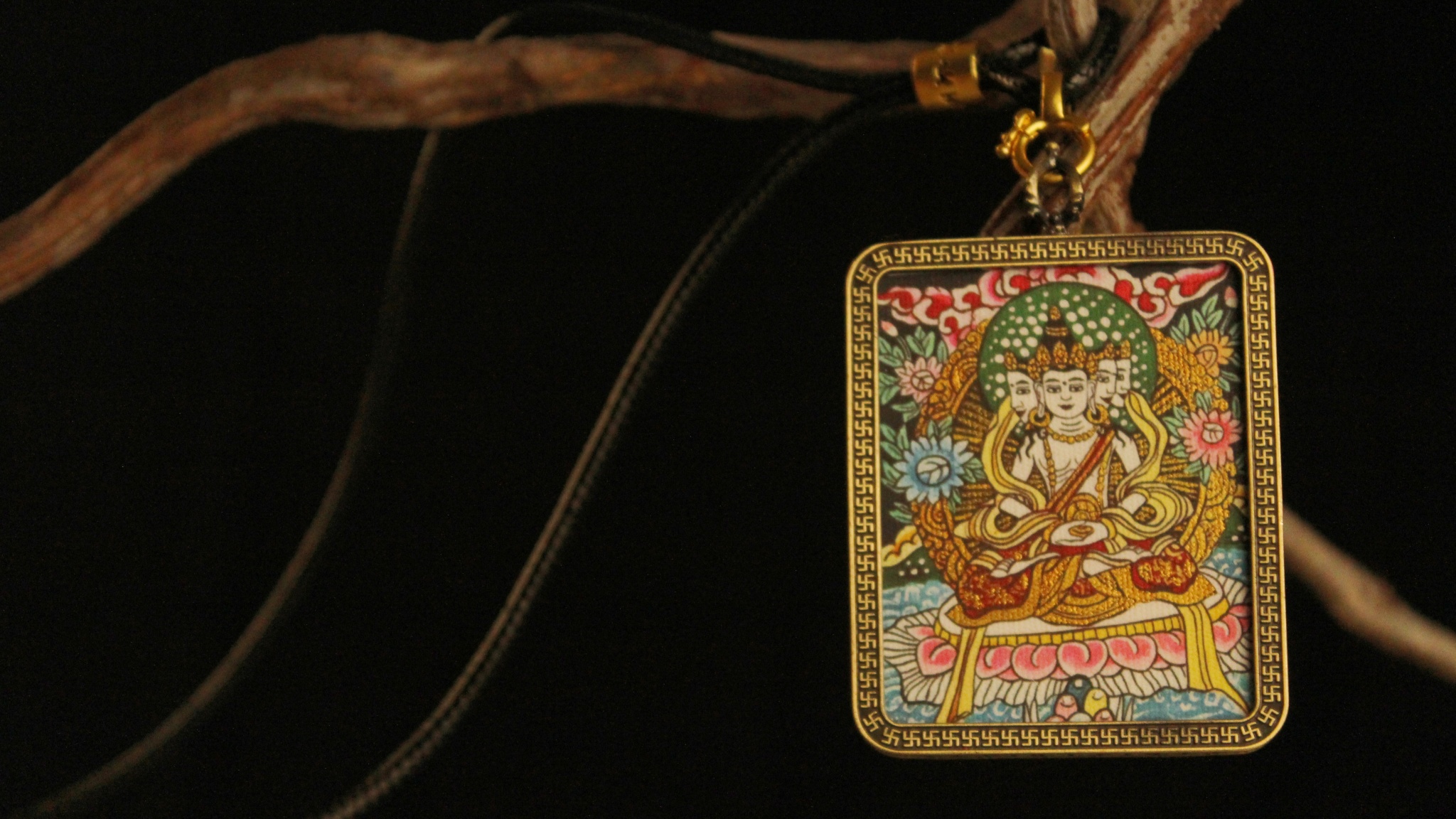 Handcrafted Peaceful Deity Thangka Pendant Necklace