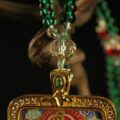 Handcrafted Thangka Pendant Inspired by Green Tara – Tibetan Buddhist Iconography - Image 3