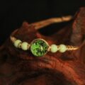 The "Forest Spirit": Green Jade & Botanical Dainty Bracelet | Spiritual Renewal & Vitality (Hand-Woven) - Image 2
