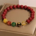 Handcrafted Natural Red Cinnabar Bracelet Five-Way Wealth God Amulet for Prosperity & Protection