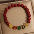 Handcrafted Natural Red Cinnabar Bracelet Five-Way Wealth God Amulet for Prosperity & Protection