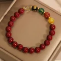 Handcrafted Natural Red Cinnabar Bracelet Five-Way Wealth God Amulet for Prosperity & Protection