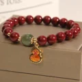 Handcrafted Natural Red Cinnabar Bracelet Gourd (Hulu) Amulet for Protection & Prosperity