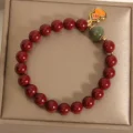 Handcrafted Natural Red Cinnabar Bracelet Gourd (Hulu) Amulet for Protection & Prosperity