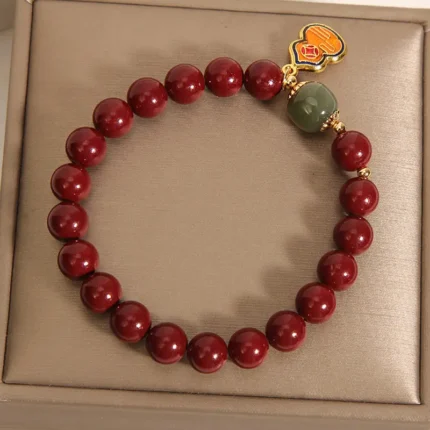Handcrafted Natural Red Cinnabar Bracelet Gourd (Hulu) Amulet for Protection & Prosperity