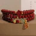Handcrafted Natural Red Cinnabar Multi-Wrap Bracelet Gourd & Fortune Welcome Amulet
