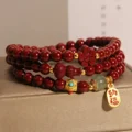 Handcrafted Natural Red Cinnabar Multi-Wrap Bracelet Gourd & Fortune Welcome Amulet