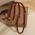 Handcrafted Natural Red Cinnabar Multi-Wrap Bracelet Gourd & Fortune Welcome Amulet