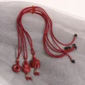 Handcrafted Natural Red Cinnabar Necklace Safety Buckle, Elephant & Lucky Cat Amulets
