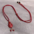 Handcrafted Natural Red Cinnabar Necklace Safety Buckle, Elephant & Lucky Cat Amulets