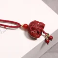 Handcrafted Natural Red Cinnabar Necklace Safety Buckle, Elephant & Lucky Cat Amulets