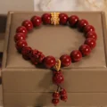 Handcrafted Natural Red Cinnabar Pixiu Bracelet Lucky Bag Amulet for Wealth & Protection