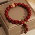 Handcrafted Natural Red Cinnabar Pixiu Bracelet Lucky Bag Amulet for Wealth & Protection