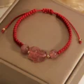 Strawberry Quartz Fox Red String Bracelet - Love & Luck