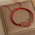 Strawberry Quartz Fox Red String Bracelet - Love & Luck