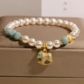 Blue Jadeite & Pearl Horse Bracelet - Peace & 2026 Luck