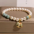 Blue Jadeite & Pearl Horse Bracelet - Peace & 2026 Luck