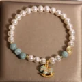 Blue Jadeite & Pearl Horse Bracelet - Peace & 2026 Luck