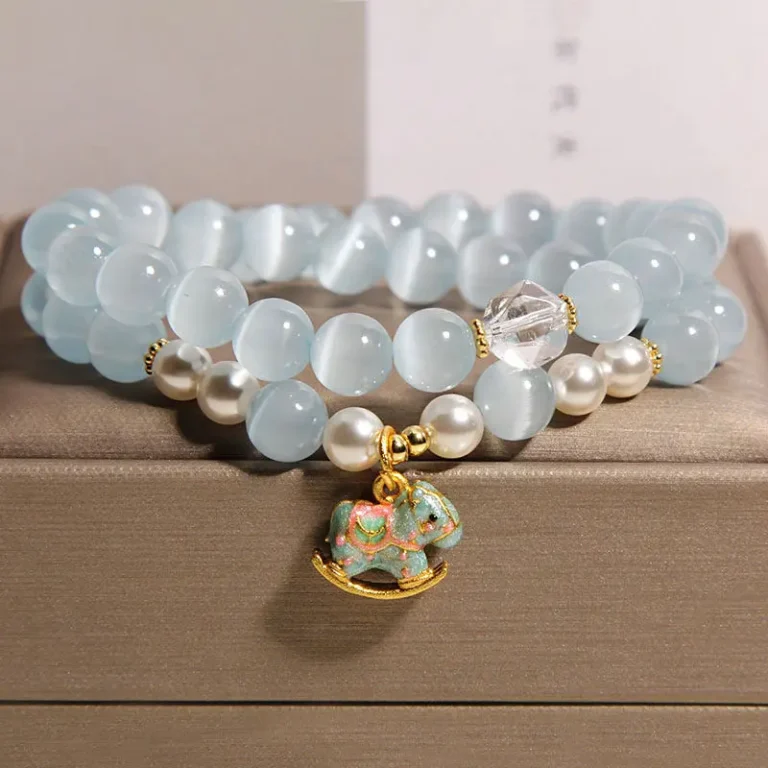 Blue Cat's Eye Horse Bracelet - Peace & Intuition Amulet