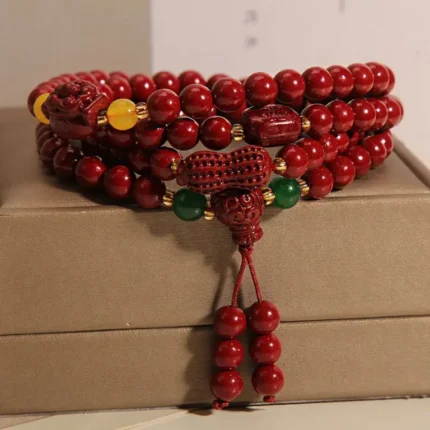 Red Cinnabar Bracelet - Lucky Peanut Charm for Wealth