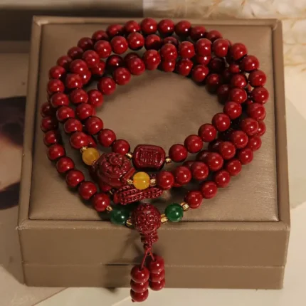 Red Cinnabar Bracelet - Lucky Peanut Charm for Wealth