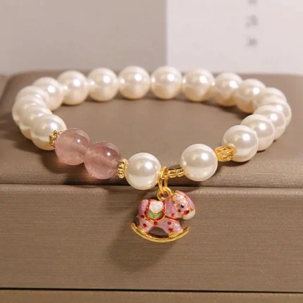 Strawberry Quartz & Pearl Horse Bracelet - Joy & Grace