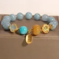 Aquamarine Bracelet - Lucky Pumpkin & Clover Wealth Charm