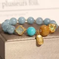 Aquamarine Bracelet - Lucky Pumpkin & Clover Wealth Charm - Image 2
