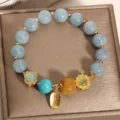 Aquamarine Bracelet - Lucky Pumpkin & Clover Wealth Charm - Image 5