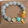 Aquamarine Bracelet - Lucky Pumpkin & Clover Wealth Charm - Image 4