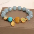 Aquamarine Bracelet - Lucky Pumpkin & Clover Wealth Charm - Image 3