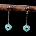 Jadeite Heart Earrings - S925 Silver Drop Love Amulet