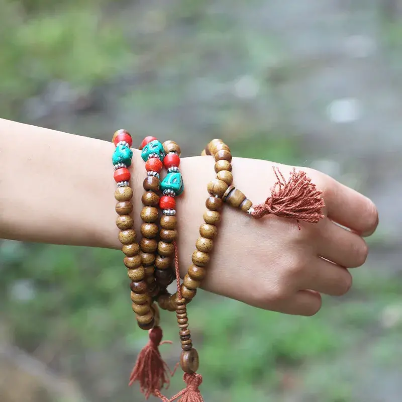 Tanfog Authentic Yak Bone 108 Mala Beads Hand-Strung Tibetan Prayer Bracelet